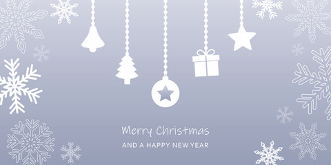 grey christmas greeting card with snowflake border and decoration vector illustration EPS10