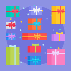 Flat style festive holiday present boxes set.