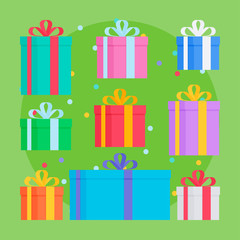 Flat style festive holiday present boxes set.