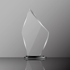 Glass shining trophy Isolated on black background. Glass Trophy Award illustration,