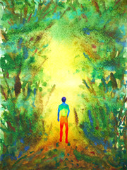 human walking forest way abstract watercolor painting illustration hand drawing