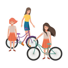 mother and daughters with bicycle avatar character