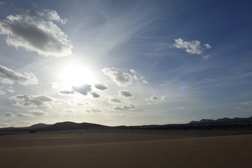 Low sun late afternoon, in the natural park,Corralejo,Fuerteventura,Canary-Islands,Spain.