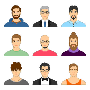 Set of male avatar.  Collection of different men faces on isolated background.