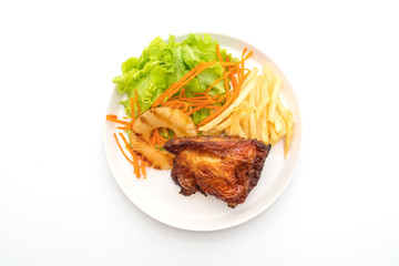 grilled chicken steak with vegetable and french fries