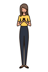 young woman with smartphone avatar character