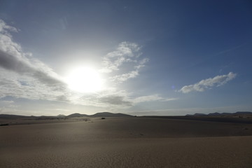 Low sun late afternoon, in the natural park,Corralejo,Fuerteventura,Canary-Islands,Spain.