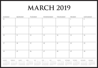 March 2019 desk calendar vector illustration