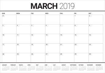 March 2019 desk calendar vector illustration