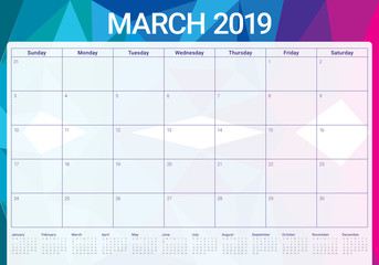 March 2019 desk calendar vector illustration