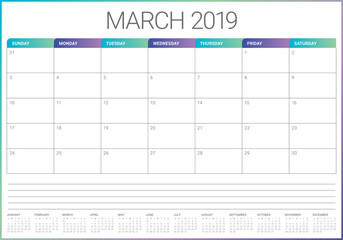 March 2019 desk calendar vector illustration