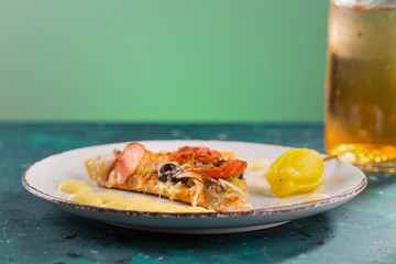 Close up Italian pizza about cheese it stick.