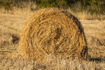 Side view of huge bale of straw