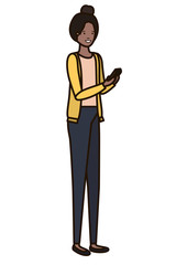 young woman with smartphone avatar character