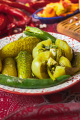 Plate of pickles as part of traditional Georgian food