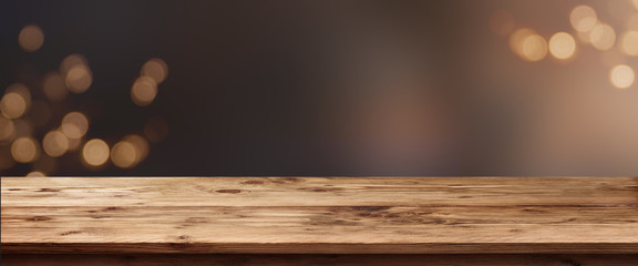Festive background with wooden table - obrazy, fototapety, plakaty