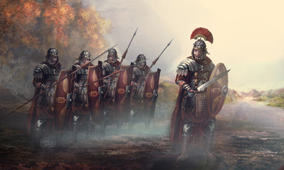 Roman soldiers and their general	 - obrazy, fototapety, plakaty