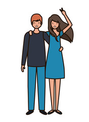 young couple with hands up avatar character