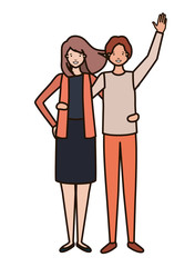 young couple with hands up avatar character