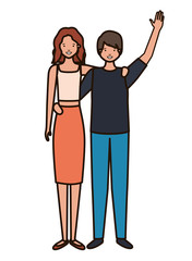 young couple with hands up avatar character