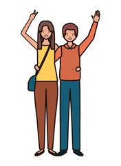 young couple with hands up avatar character