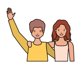 young couple with hands up avatar character