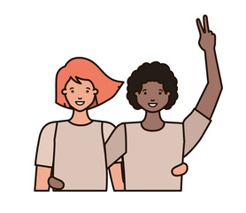 young couple with hands up avatar character