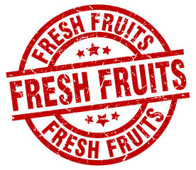 fresh fruits round red grunge stamp