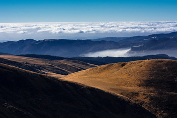National Park Bucegi of Carpathians mountains seen from Cota 2000, Sinaia Resort, Prahova county, Romania. Autumn season.
