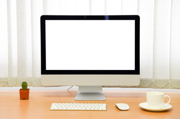 blank screen Computer, Desktop PC. for business on work table front view