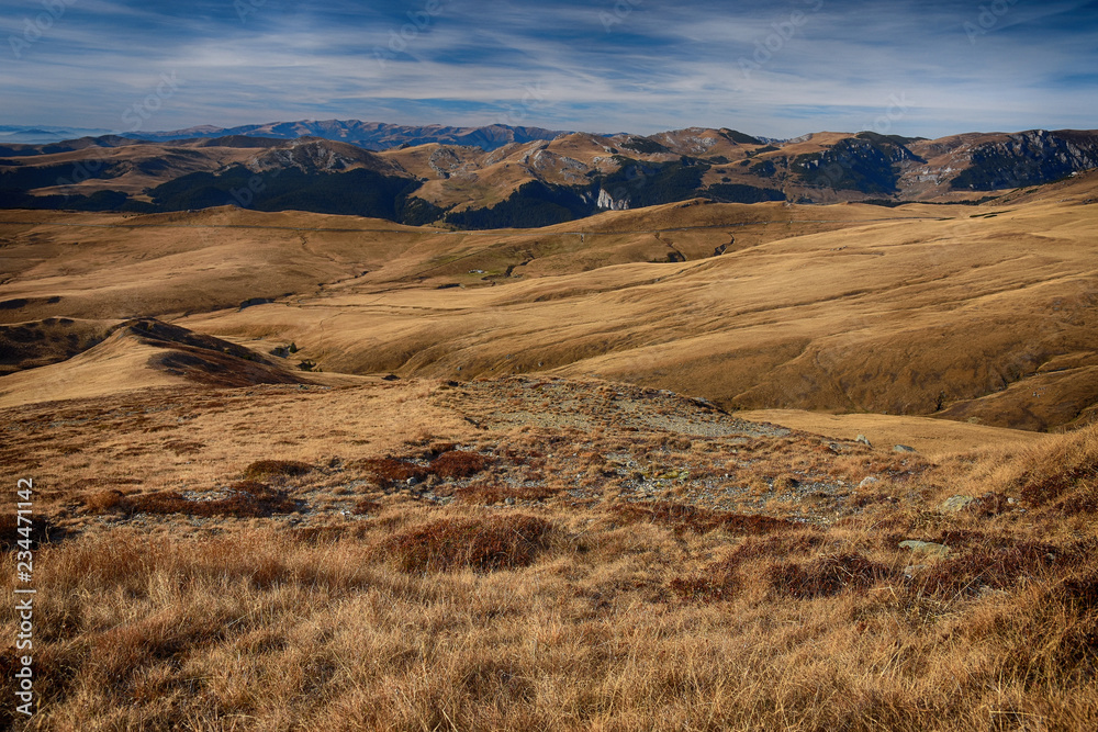 Poster National Park Bucegi of Carpathians mountains seen from Cota 2000, Sinaia Resort, Prahova county, Romania. Autumn season.