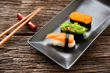 Sushi Set in Ceramic plate oriental Japanese food style
