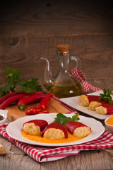 Stuffed piquillo peppers with cod. 