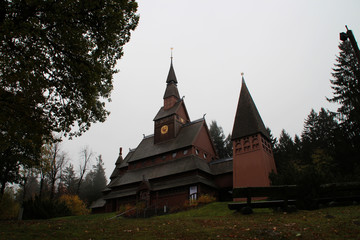 Fototapeta na wymiar Die Gustav Adolf Stabkirche im Harz