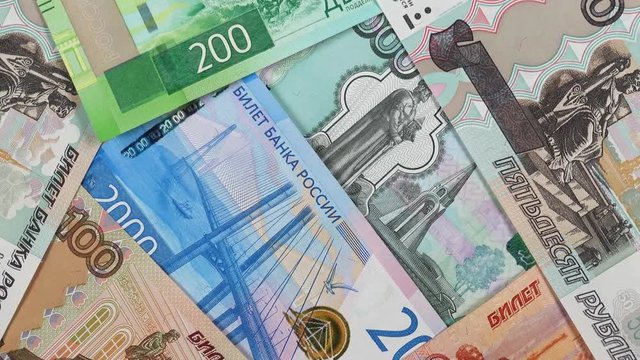 Russia ruble banknotes rotating, Russian currency notes. 4K UHD video footage