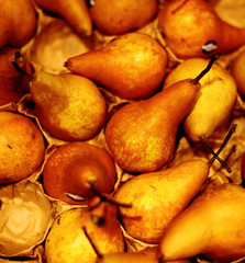 Gelbe Birnen liegen zusammen