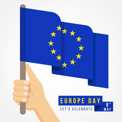 Europe day with hand hold european flag vector design
