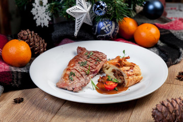  Steak with mushrooms, New Year's menu