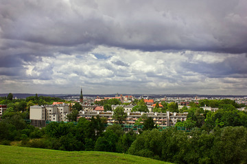 A view of Krakow from a height of cloudy day. Poland, Europe