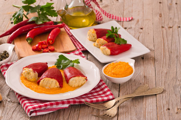 Stuffed piquillo peppers with cod. 