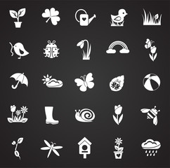 Spring set on black background icons