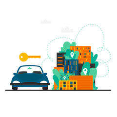 Naklejka premium Car rent. Flat style vector illustration.