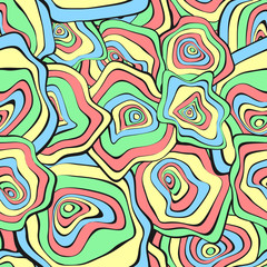 Wavy Deformed Spots. Purple Abstract Background. Seamless Pattern with Distorted Circles. Vector Psychedelic Illustration with Colorful Rounds. Wave Seamless Pattern for Fabric, Textile, Cloth Design.