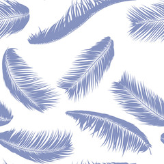 Blue Tropical Palm Tree Leaves. Vector Seamless Pattern. Simple Silhouette Coconut Leaf Sketch. Summer Floral Background. Wallpaper of Exotic Palm Tree Leaves for Textile, Fabric, Cloth Design, Print.