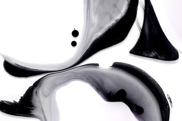 Messy ink background. Black on white texture. Abstract textured brush strokes art. Minimalistic design background. Modern illustration for graphic projects, posters, flyers, banners. Marble effect