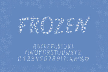Naklejka na ściany i meble Alphabet frozen design. Hand brush font. Letters, numbers and punctuation marks. EPS 10