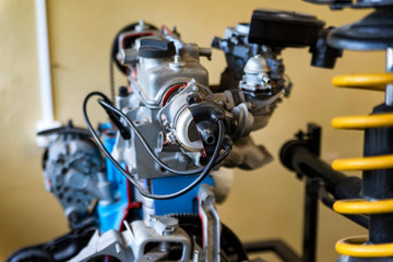 Fototapeta na wymiar Close up view of internal combustion engine in driving school