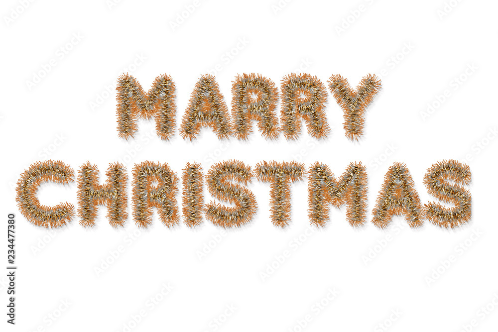 Wall mural gold tinsel on white background, realistic illustration, merry Christmas,