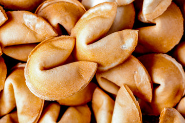 Many Chinese fortune cookie close up