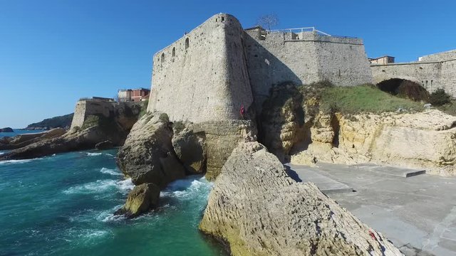 Ulcinj montenegro old town view from sky aerial view.